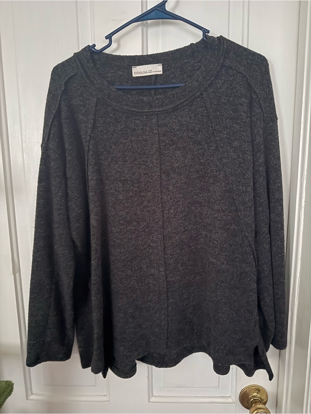 NEW- Zenana Cozy Long-Sleeve Women's Top in Charcoal Gray